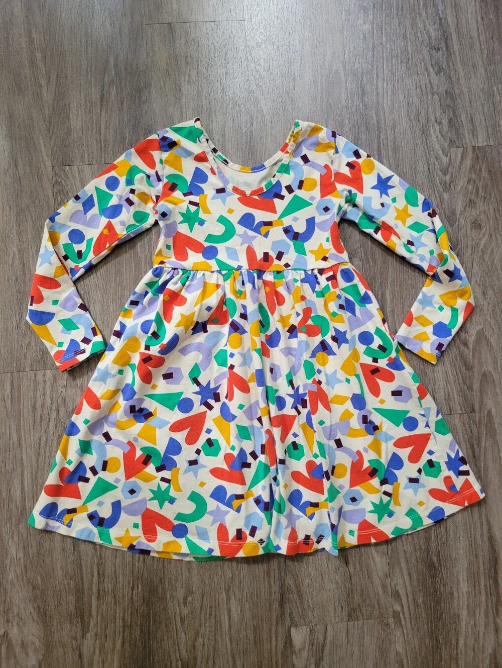 Hanna Andersson Long Sleeve Skater Pocket Dress Geo Shapes Heart Star 120cm 6-7